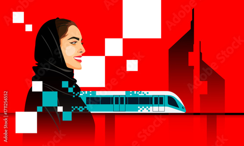 Dubai Metro train vector flat illustration

