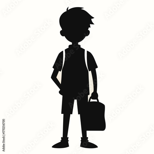 Jeune femme élève souriante debout, un sac à la main, vêtue d'une robe de mode, dans un dessin animé vectoriel