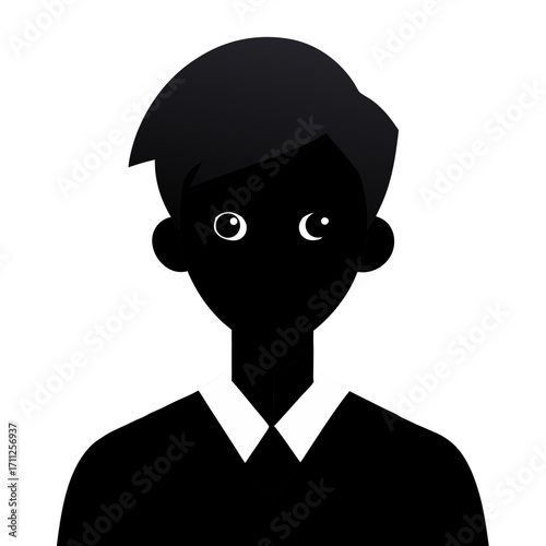Un portrait de silhouette en noir et blanc d'un homme d'affaires avec des lunettes et des cheveux, un profil d'illustration de vecteur de personne