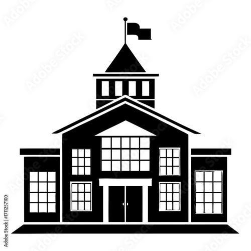 Un bâtiment urbain noir avec une silhouette de bungalow résidentiel