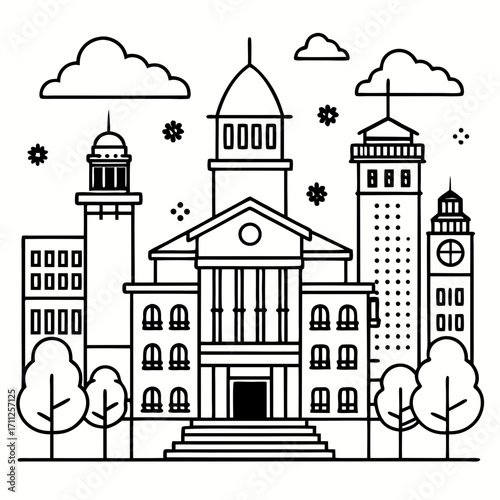 Vieille église d'architecture, ville et rue, vecteur illustration conception d'un temple vintage en Europe, symbole d'un bâtiment urbain