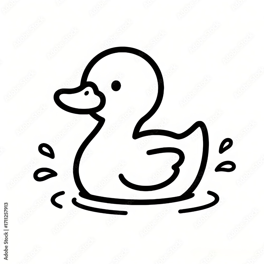 Fototapeta premium Flat black & white outline of a cartoon duck splashing water