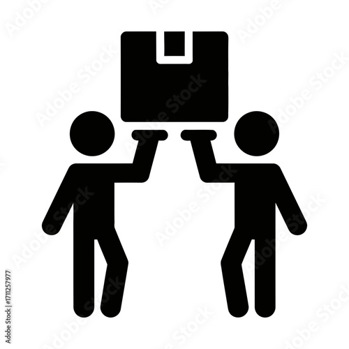 people lifting a box glyph icon representing teamwork and heavy load handling