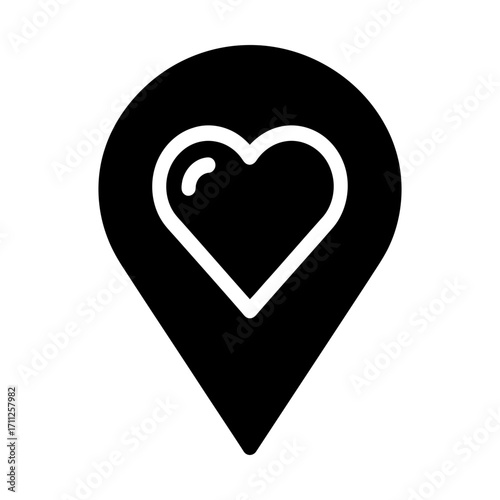 heart location pin glyph icon representing love place and romantic destination