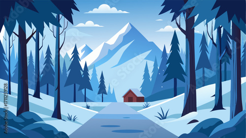 A snowy haven surrounded by towering trees the tranquility of the winter woods enveloping everything in its path.