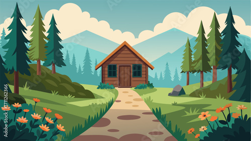 A wellworn path leads to a rustic cabin surrounded by wildflowers and towering pines the ideal spot to disconnect and recharge.