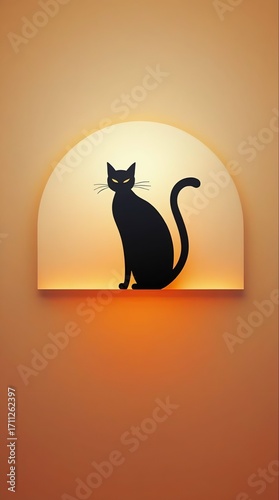 Stylish black cat silhouette with glowing eyes for Halloween designs