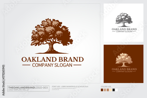 Oak land Vector Logo Design. Oak Tree Silhouette vector illustration. Professional Logo Design Template, An Excellent Logo Template for your Company. The Logo can be used with many kind of Business.