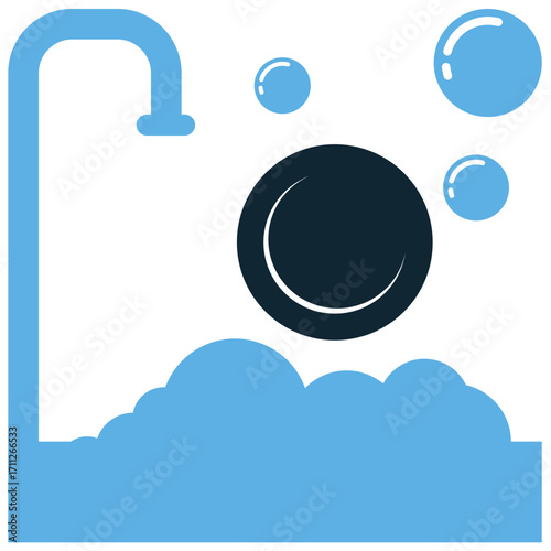 Washing dishes icon vector. Perfect for home, kitchen, and cleaning themes. A simple, clear symbol representing the act of cleaning plates and cutlery.