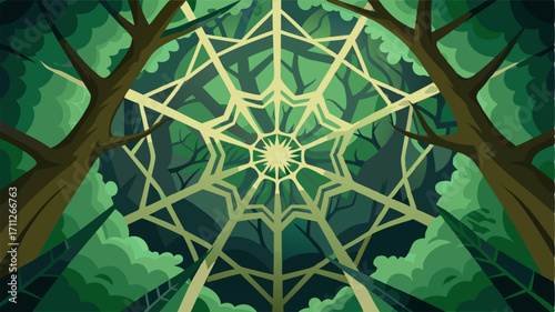 From above the forest canopy resembles a complex intricate web with branches and leaves interweaving to create a protective shield over the forest floor.