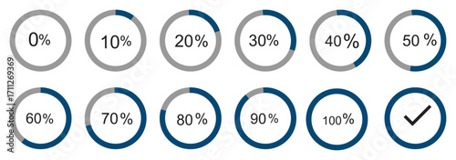Set of Circle loading or circle progress collection. Set of circle percentage diagrams for infographics 0 10 20 30 40 50 60 70 80 90 100 percent in black and of vector illustration