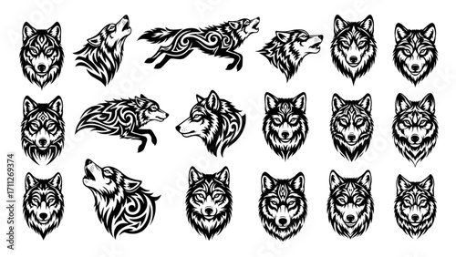 Silhouette Icon Collection – Wolf Tattoo Icons, Tribal, Wild Animal, and Fierce Predator Designs