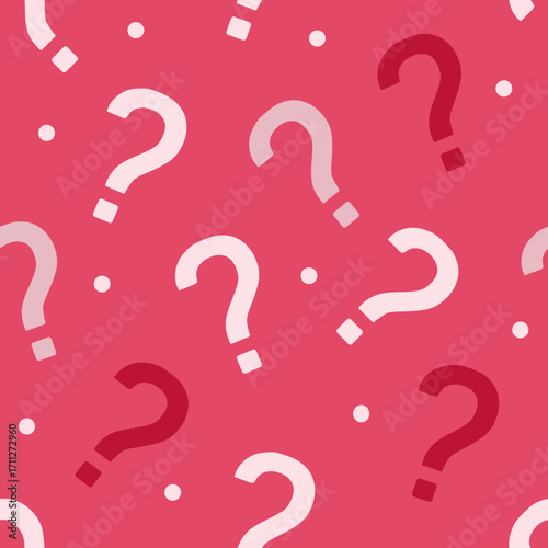 Question Marks Seamless Pattern on Red Background