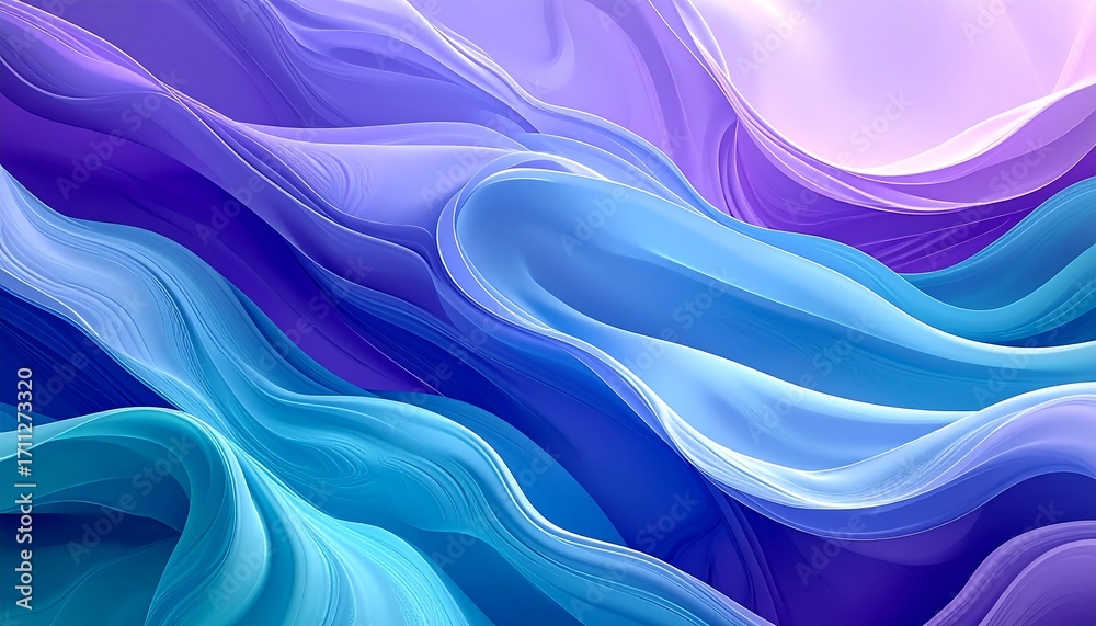 Obraz premium A swirling, abstract composition of layered, flowing forms in a gradient of blues and purples, creating a dynamic, textured effect