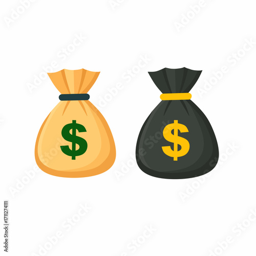 two money bags with dollar signs, symbolizing wealth, savings, investment, profit, financial success, and cash flow.