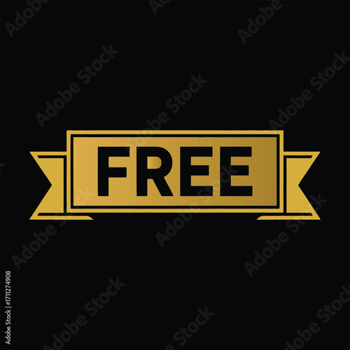 Golden ribbon banner with the word free in bold black text