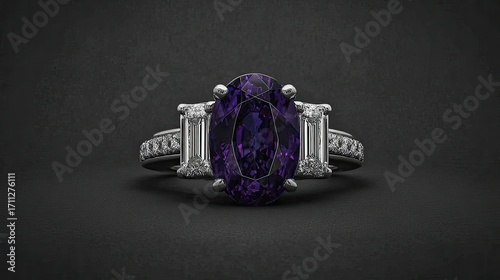 Elegant amethyst ring with accent diamonds