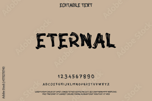Rustic and distressed font alphabet and numbers on kraft paper background