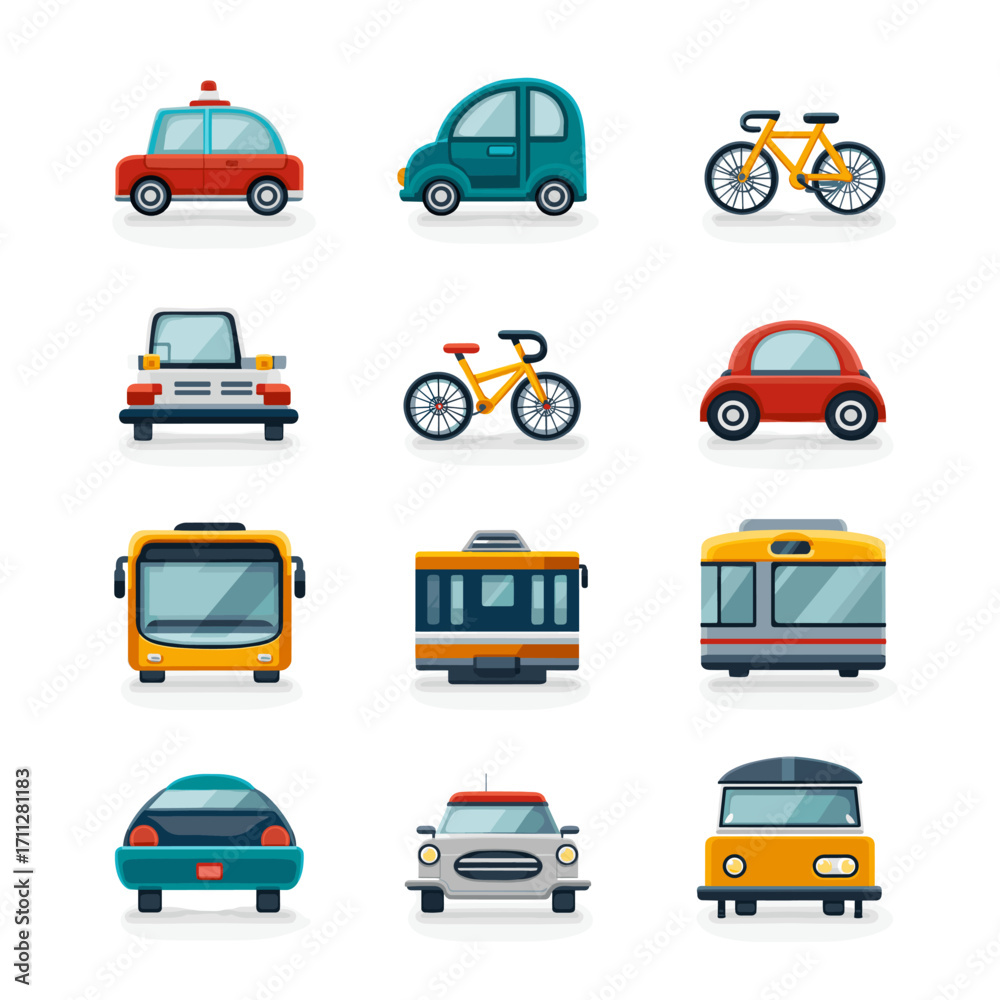 Naklejka premium Collection of Diverse Transportation Vehicle Icons for Graphic Design