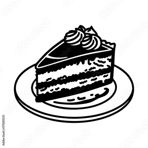 Cake Slice Dessert Food Sweet Treat Line Art Vector