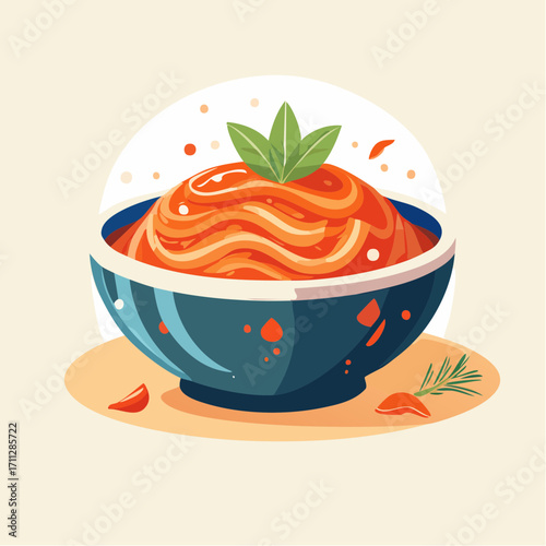 A delicious bowl of spaghetti with tomato sauce and fresh basil, A flavorful culinary creation