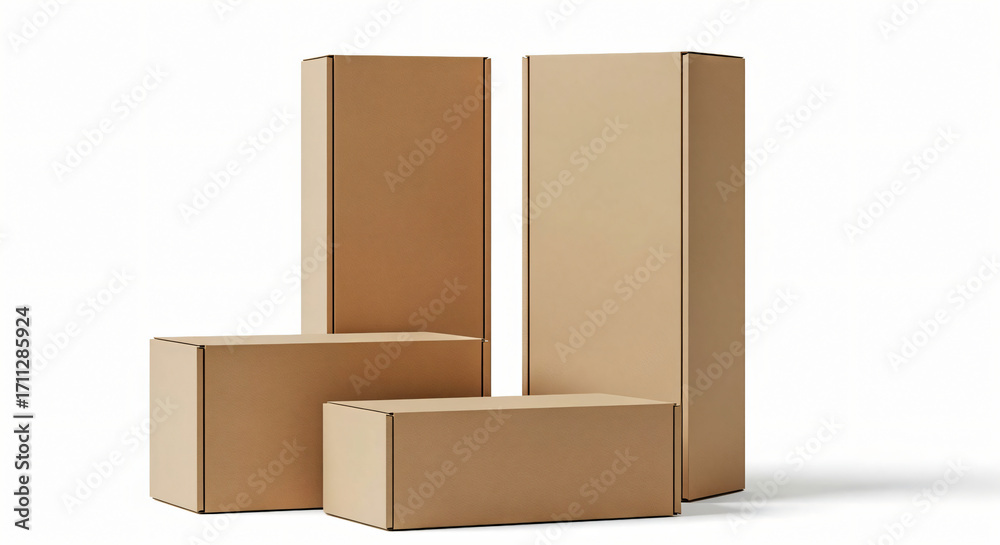 Obraz premium Stacked Cardboard Boxes on White Background