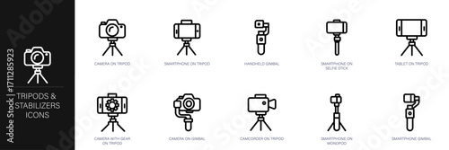 Tripods & Stabilizers Line Icon Set