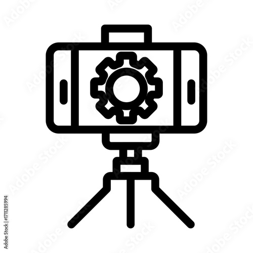 Camera with Gear on Tripod Line Icon of Tripods & Stabilizers Icon Set