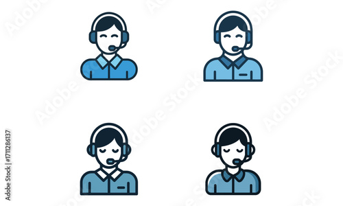 Customer support vector icon set with call center operator illustration  
