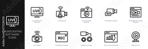 Broadcasting Software Line Icon Set