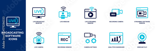 Broadcasting Software Blue Colored Outline Icon Set
