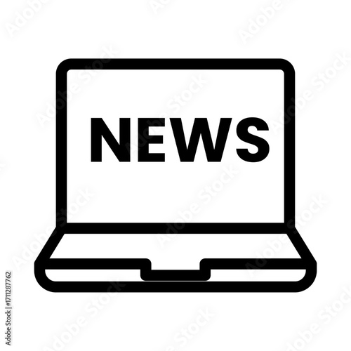 Online News on Laptop Line Icon of Broadcasting News Icon Set