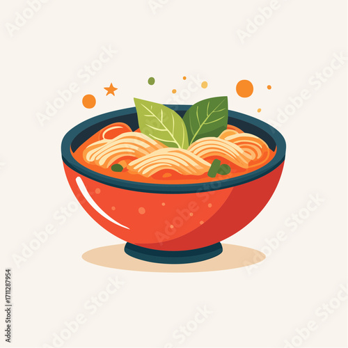 Delicious Bowl of Noodles A Colorful Illustration of a Savory Meal, Perfect for Food Lovers and Culinary Designs