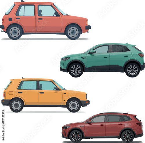 Vector illustration of a set of cars isolated on white background