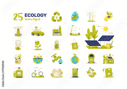 Ecology Green Living Vector Object Illustration Set