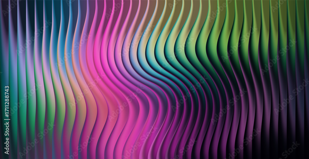 Fototapeta premium Abstract wavy vertical lines with a vibrant gradient of pink, blue, and green