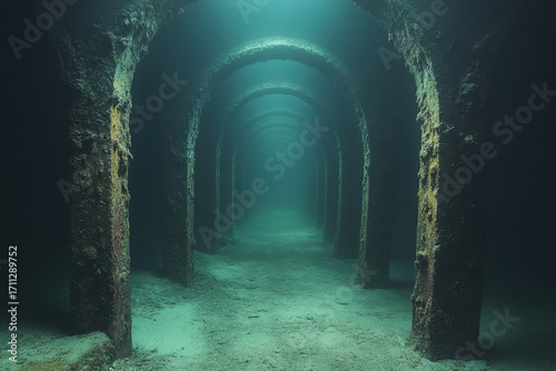 Light shining through ocean tunnel.