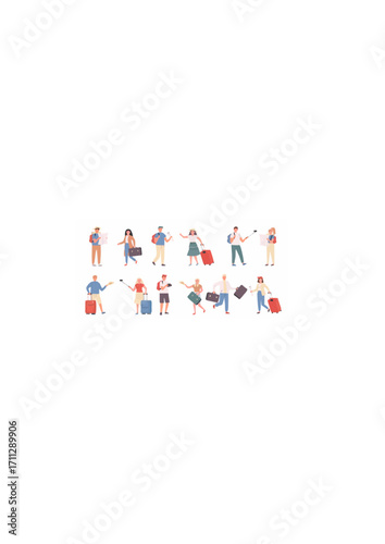 Tourists, male and female travelers flat vector illustrations.ai