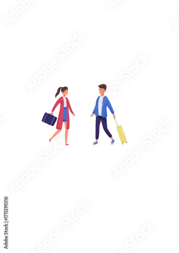 Young Man and Woman Tourist with Luggage Engaged in Travelling o.ai