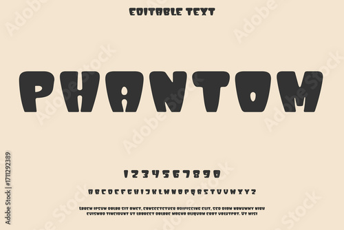 Retro phantom font with numbers and alphabet on beige background