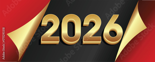 Golden 2026 numbers shine on a black backdrop partially revealed by peeled red corners