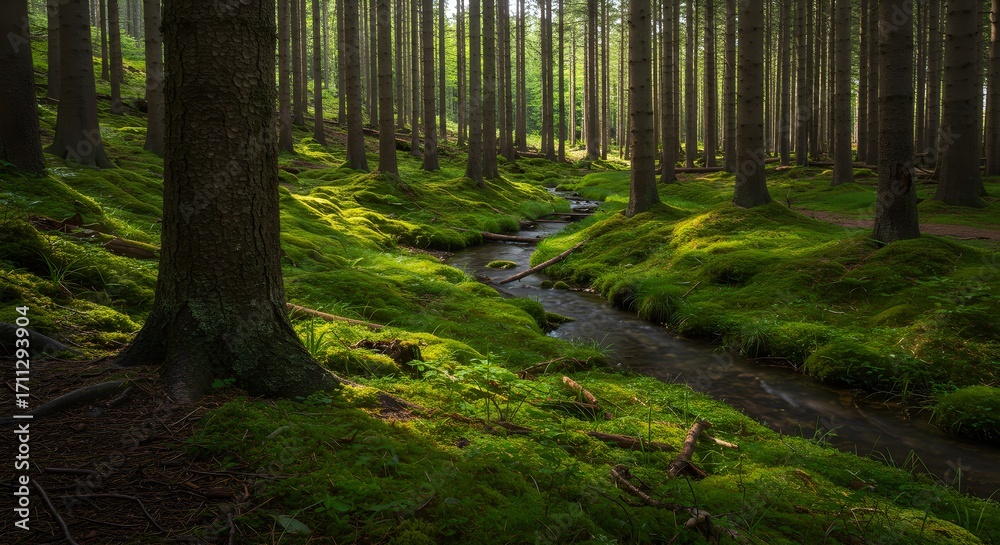 Obraz premium Forest stream sunlight