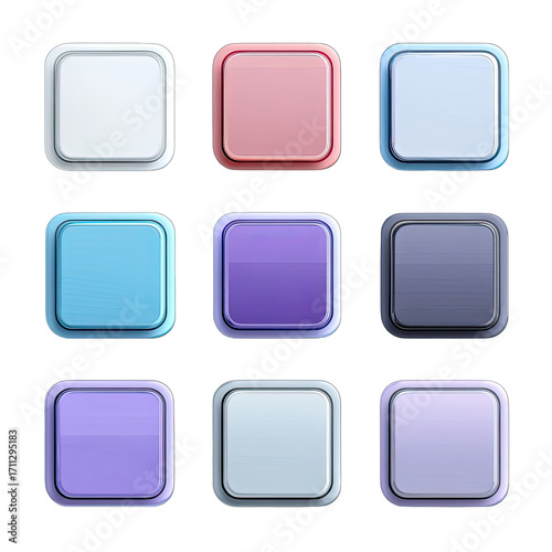 Nine square buttons in various pastel colors