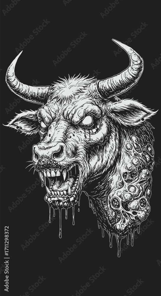Fototapeta premium A Gory Graphic Illustration of a Demon Bull.