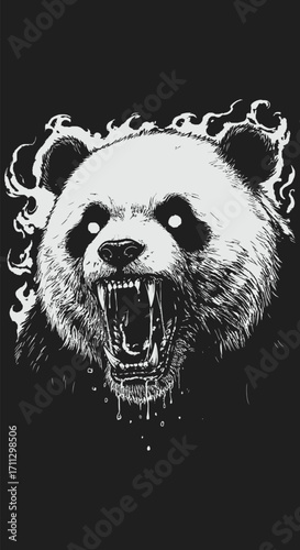 Fierce Panda Bear Roaring with Flamelike Fur.