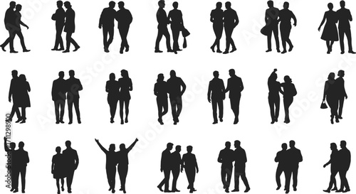 A versatile vector set of diverse people silhouettes in various poses and business suits, perfect for illustrating a walking group