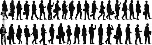 Diverse Business People Silhouettes, Men and Women Walking with Briefcases, Professional Adults in Various Poses Vector Illustration Set