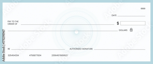 Blank bank check, checkbook cheque template or money payment paper voucher, vector mockup. Business or personal account cash pay cheque certificate or paycheck coupon from checkbook