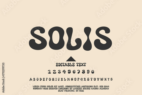 Retro groovy font alphabet and numbers with unique wavy design