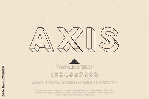 Geometric 3d outline typography for axis with subtle design elements
